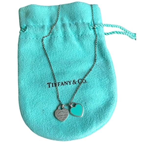 Tiffany & Co. Blue Enamel Mini Double Heart Tag Pendant Necklace Authenticated - Picture 10 of 10